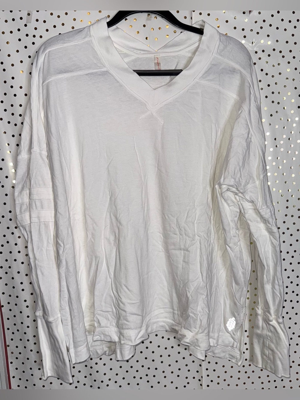 Free People White Long Sleeve V-Neck Lightweight Top